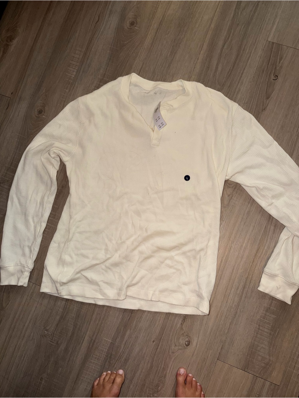 Hollister Ivory Waffle-Knit Henley Scoop Sweater